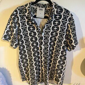 OAS Sweden Black & White Jacquard Knit Resort Shirt - MINT